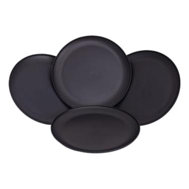 Imagem de Jogo de 4 Pratos Rasos de Jantar Grande Resistente Empilhável Reutilizável Plástico Leve Crianças(Preto,Prato de Jantar)