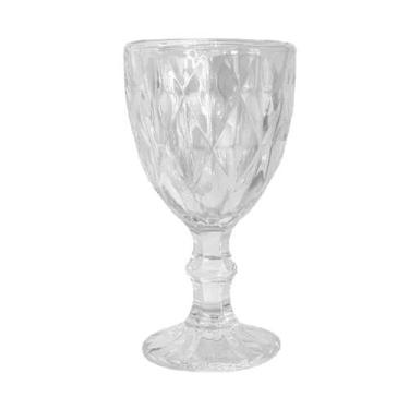 Imagem de Taça de Vidro Cristal Diamond Transparente 320ml Design Geométrico em Relevo 16,5cm Altura x 7cm Largura