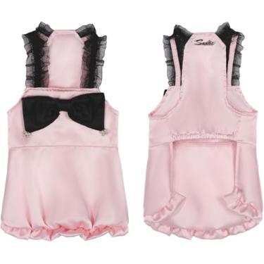 Imagem de TOUCHDOG Vestido de festa rosa para cães pequenos, vestido tutu brilhante com alça de glitter, tule de 3 camadas, laço de diamante rosa, roupa formal para casamentos, festas de aniversário (rosa