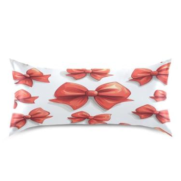 Imagem de Blueangle Fronha de cetim com laço vermelho para cabelo e pele, fronha de seda, tamanho king (50,8 x 101,6 cm) - Capas de almofada de cetim refrescantes com fecho de envelope (40)