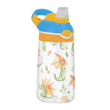 Imagem de SEHANY Garrafa de água infantil engraçada de dinossauro, durável Tritan livre de BPA, copo de água de plástico transparente para crianças pequenas, garrafas de água esportivas de boca de pato à prova