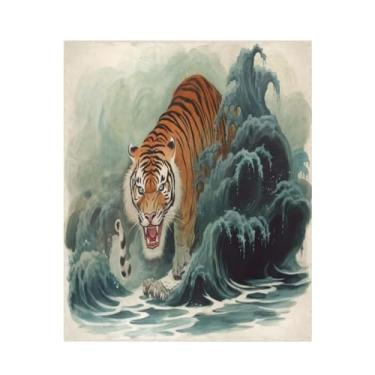 Imagem de ATTX Cobertor de microfibra de veludo com estampa de onda de tigre - Cobertor de cama leve ultra macio para sofá, cama, 127 x 152 cm #538