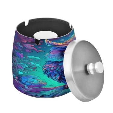 Imagem de Blueangle Cinzeiro de coruja neon com tampa para cigarros, à prova de vento/chuva, aço inoxidável, sem fumaça, inodoro, cinzeiro para uso interno ou externo (184)