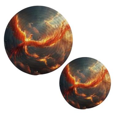 Imagem de Blueangle 2 peças de suporte de panela Phoenix Trivet - conjunto de pegadores de panela de tecido redondo - almofadas quentes trançadas de algodão - porta-copos - tapetes de mesa para cozinhar e assar