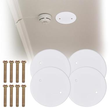 Imagem de NICENEEDED Placa de cobertura de teto de 4 peças com 8 parafusos, capa elétrica octógono redondo de plástico de 10 cm, placa de cobertura para detector de fumaça branca