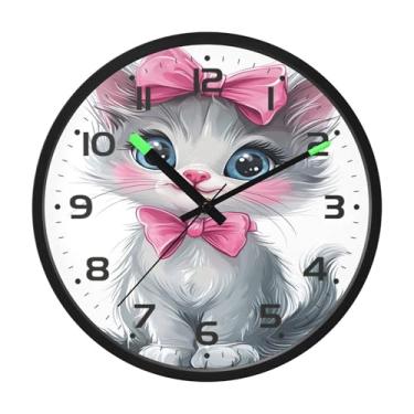 Imagem de SEHANY Relógio de parede de gato fofo, silencioso, sem tique-taque, operado por bateria, controle de som, luz noturna, relógios de parede para sala de estar, cozinha, quarto, escritório, decoração de