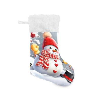 Imagem de GakkiGii Linda meia de Natal grande de boneco de neve, decoração de Natal para pendurar na parede da árvore da lareira, 45 x 31 cm