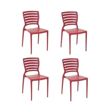 Imagem de Kit 4 Cadeiras Sofia Vermelha Tramontina Encosto Vazado Horizontal 92237/040