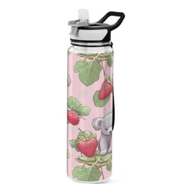 Imagem de ATTX Garrafa de água com dois coalas e morangos, garrafas de água reutilizáveis de plástico Tritan de 947 ml à prova de vazamento e livre de BPA para viagens, academia, fitness, corrida #156