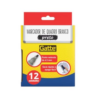 Imagem de Marcador de Quadro Branco Canetão, Cor Preto, Ponta Redonda 4.5mm, Seca Rápido e Apaga Fácil, 12 Unidades