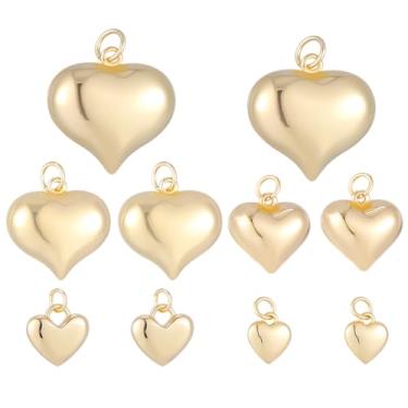 Imagem de Beebeecraft 1 caixa 10 peças pingentes de coração de latão banhado a ouro 18 K 10/13/15/20/25 mm 3D pingente de coração de amor com anéis de salto para fazer joias de dia dos namorados artesanato DIY