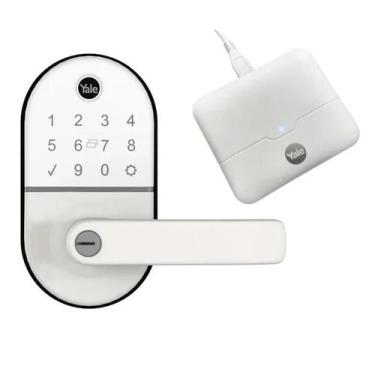 Imagem de Combo Fechadura Digital Compact Branca com Maçaneta Yale