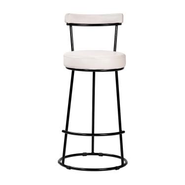 Imagem de Banqueta Alta Cozinha 70cm Encosto Industrial Aço Ziria Pu S02 - D'rossi Cor Off White