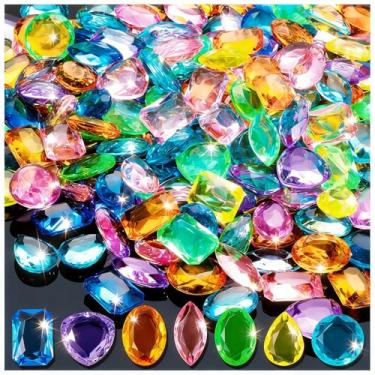 Imagem de ZHBDMGK Pedras de acrílico para crianças, 120 peças, joias de tesouro pirata, pedras preciosas de plástico falsas, diamantes multicoloridos, pedras de brinquedo para artesanato pirata lembrancinhas de