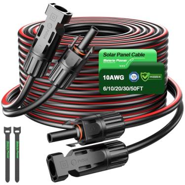 Imagem de Bateria Power Cabo de extensão de painel solar de 10 AWG, kit adaptador de fio solar paralelo de condutor de fio fotovoltaico duplo de 6 mm² com conectores solares fêmeas e machos à prova d'água para