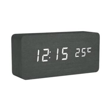 Imagem de Relógio Despertador Digital LED De Madeira Com Display De Temperatura 