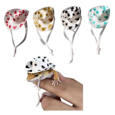Imagem de 4 peças chapéu de lagarto chapéu de caubói bonito acessório ajustável para foto adequado para lagartos, lagartixas, papagaios, hamsters, furões e outros animais pequenos