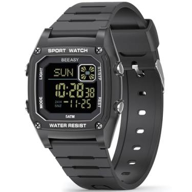 Imagem de Beeasy Relógio infantil, relógio digital infantil para idades de 3 a 8 anos, 50 m, à prova d'água, esportivo, ao ar livre, multifuncional, com pulseira de silicone, luz de fundo, alarme, cronômetro 12