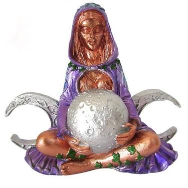 Imagem de Estátua Deusa Gaia Mãe Terra Triluna Wicca Bronze 13cm - Lilás com Azu