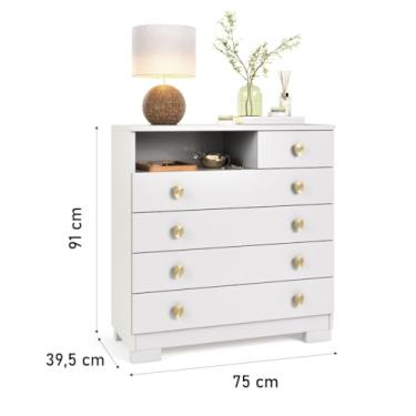Imagem de Cômoda Grande 5 Gavetas – Multiuso para Quarto Adulto Casal ou Solteiro(Branco)