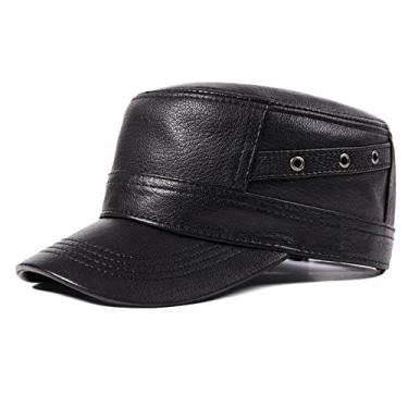 Imagem de uhyOHF Boné de beisebol de couro boné militar masculino feminino chapéu de caça ajustável ao ar livre chapéu motorista caminhoneiro viseira outono inverno boné (preto-G