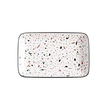 Imagem de uhyOHF Bandeja decorativa bandeja de cerâmica bandeja de servir bandeja retangular bandeja de mesa de centro bandeja decorativa bandeja de borda preta placa de servir (B