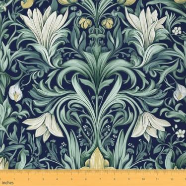 Imagem de Erosebridal Jardim feminino floral bege verde flores tecido por jarda 1 jarda | Folhas de tecido de estofamento rústico para cadeiras botânico natural estética impermeável decoração ao ar livre