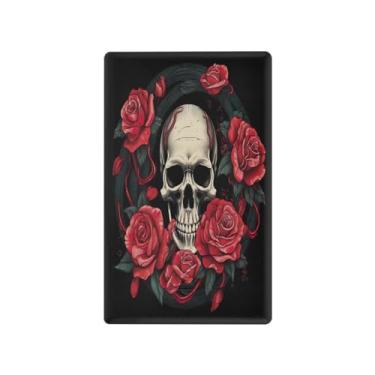 Imagem de Wassud Placa de cobertura de interruptor de luz de caveira com rosas vermelhas, capas de tomadas duplex, placa de parede decorativa, decoração de casa, sala de estar, quarto