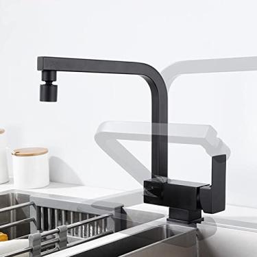 Imagem de YYBOES Torneiras de pia torneira misturadora de cozinha dobrável dentro da janela torneiras de pia de cozinha torneira de pia preta latão água quente e fria torneira de pia de cozinha giratória