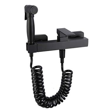 Imagem de uhyOHF Pulverizador de bidê portátil para vaso sanitário, kit de pulverizador de bidê preto montado na parede, conjunto de pulverizador de fraldas de pano de banheiro de latão com água quente e fria