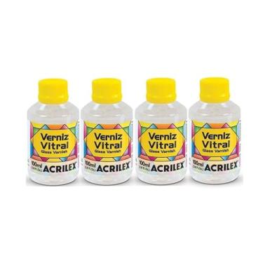 Imagem de Kit 4 Vernizes Vitral Acrilex Incolor Clareador 100ml – Alto brilho e acabamento vitrificado para vidro, garrafas, vasos, porcelana e cerâmica.