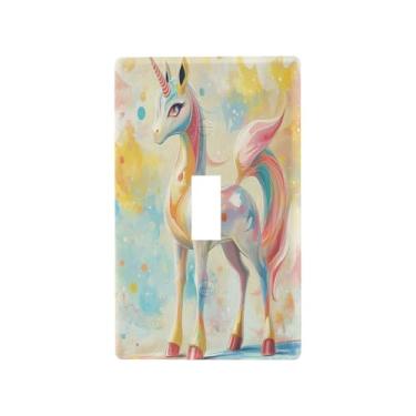 Imagem de Wassud Placa de cobertura para interruptor de luz, capa decorativa de cavalo colorido, placa de parede para tomadas elétricas, interruptor único, 11 x 6 cm