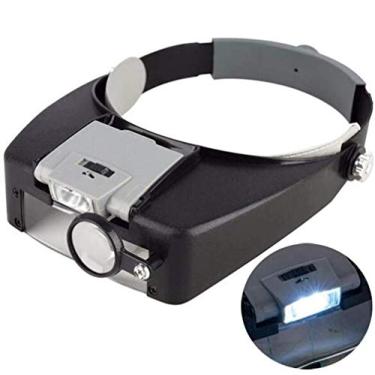Imagem de uhyOHF Lupa, lupa de faixa de cabeça com 2 luzes LED, lupa de fone de ouvido viva-voz montada na cabeça com 4 lentes removíveis para leitura, reparo eletrônico, joia (