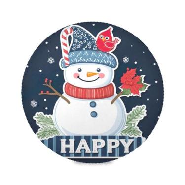 Imagem de Wassud Jogo americano boneco de neve vermelho cardeal pássaro tapete de mesa redondo para cozinha e jantar tapetes laváveis resistentes ao calor decoração de mesa 39 cm