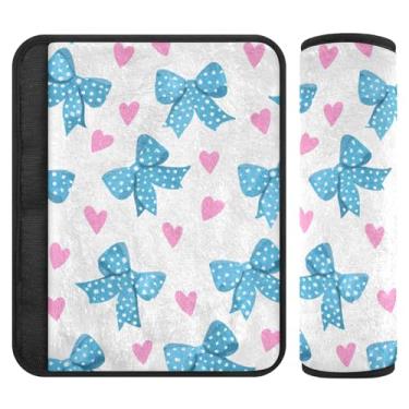 Imagem de Burbuja Capa para cinto de segurança de carro Blue Bows, macio, confortável, protetor de cinto de segurança para alça de ombro de assento, 1 par médio