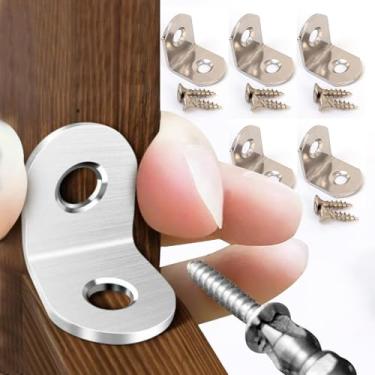 Imagem de 5 conjuntos de suportes de junta de canto de ângulo reto L suportes de aço inoxidável de 90 graus para armário de móveis com parafusos (2 x 2 cm)