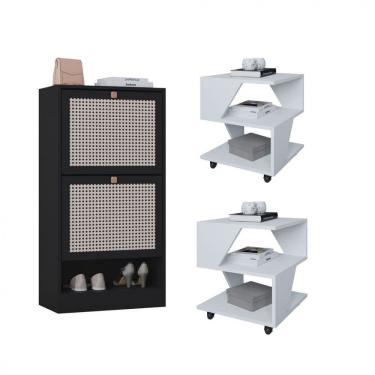 Imagem de Kit Sapateira Spin Tropical 2 Portas e 2 Mesas de Cabeceira/Centro Poquema