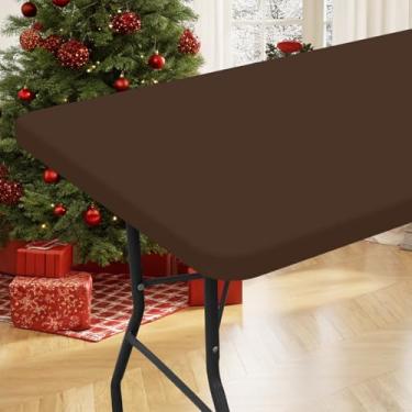 Imagem de Moosfor Toalha de mesa retangular de 2,5 m de elastano, toalhas de mesa elásticas para piquenique, capa de mesa lavável e elástica para uso ao ar livre, acampamento, banquete e festas (café, 76 x 244
