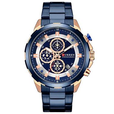 Imagem de Relógios masculinos, calendário analógico de quartzo CURREN, relógio de pulso para homens, pulseira de aço inoxidável à prova d'água moderna, Preto, Movimento de quartzo