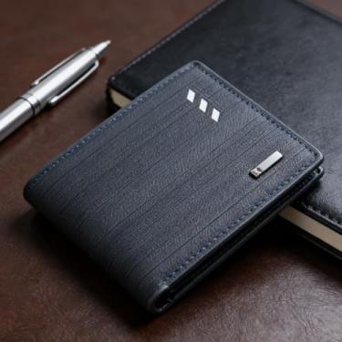 Imagem de Carteira masculina de poliuretano com 7 compartimentos para cartão, 1 janela para identidade, 2 compartimentos para dinheiro, 2 bolsos com zíper, carteira com três dobras para homens, uso diário