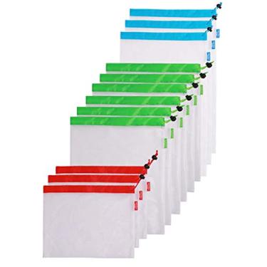 Imagem de Sacolas de Malha Reutilizáveis Ecológicas Laváveis para Armazenamento Frutas Legumes Mercearia Brinquedos - Organizador