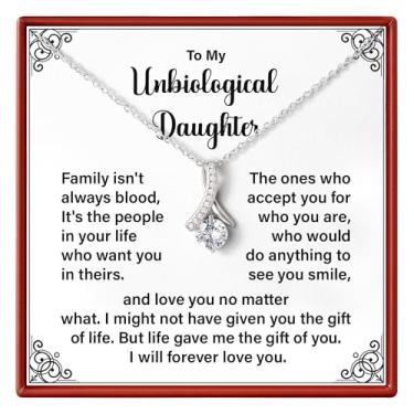 Imagem de To My Unbiological Daughter, Family Isn't Always Blood, Stepdaughter Gifts From Stepmom, Adopted Daughter Gifts From Stepdad, presente de aniversário de formatura, com citações sentimentais e caixa