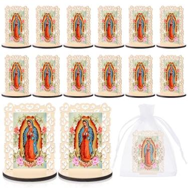 Imagem de Soaoo 24 peças de Nossa Senhora de Guadalupe Estátuas de Madeira Virgem de Guadalupe Molduras de Batismo para Convidados Centros de Mesa Presentes de Primeira Comunhão Lembranças Católicas (Retângulo)