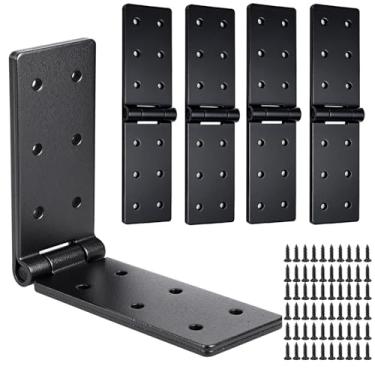 Imagem de Lainballow 4 peças de dobradiças de portão resistentes, dobradiças de porta pretas, dobradiças de porta dobráveis ajustáveis de 270 graus, dobradiças de hardware de portas duplas de ferro com