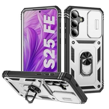 Imagem de PASNEW Capa para Samsung Galaxy S25 FE Militar, suporte e capa deslizante para câmera, capa protetora resistente e resistente à prova de choque S25FE capas brancas, 17 cm