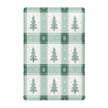 Imagem de Qilmy Lençóis de berço verde xadrez de Natal, de microfibra macia, respirável, elástico, lençol com elástico para meninos e meninas, miniberço, 99 cm x 68,5 cm, capa de colchão infantil portátil