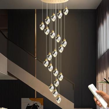 Imagem de Lustre de cristal LED regulável, elegante, em espiral dourada, com cristais transparentes. Luminária de teto embutida, para escada, ideal para sala de estar, quarto e sala de jantar. 20 lâmp