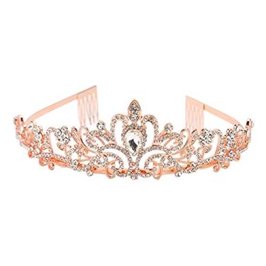 Imagem de CUOFYUNL Coroa de noiva com elegante e brilhante coroa de princesa de casamento para o Halloween em ouro rosa