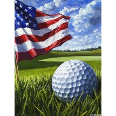 Imagem de UPABLUNSO DIY Golf Bandeira Americana Pintura Diamante 30,5 x 40,6 cm, Kits de Brocas Redondas, Arte em Mosaico para Adultos Relaxar Decoração de Parede de Casa Presente Festival