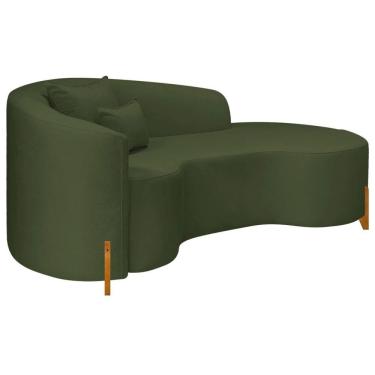 Imagem de Divã Recamier Curvo Sala De Estar Recepção Inglaterra 180cm Pés Madeira Lado Direito Linho Verde